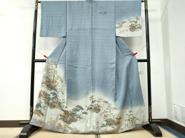 平和屋着物●中国三大刺繍　スワトウ刺繍　訪問着　飛鳥風景文　暈し染め　金糸　正絹　逸品　CABI3581yc