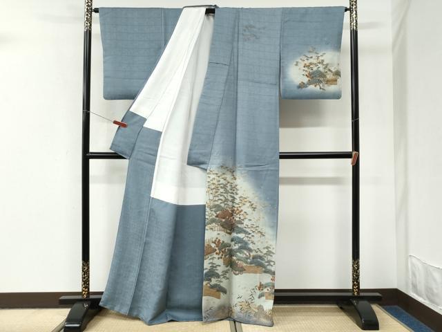 平和屋着物●中国三大刺繍　スワトウ刺繍　訪問着　飛鳥風景文　暈し染め　金糸　正絹　逸品　CABI3581yc