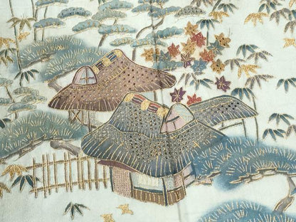 平和屋着物●中国三大刺繍　スワトウ刺繍　訪問着　飛鳥風景文　暈し染め　金糸　正絹　逸品　CABI3581yc