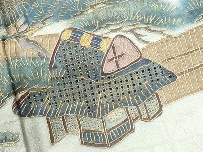 平和屋着物●中国三大刺繍　スワトウ刺繍　訪問着　飛鳥風景文　暈し染め　金糸　正絹　逸品　CABI3581yc