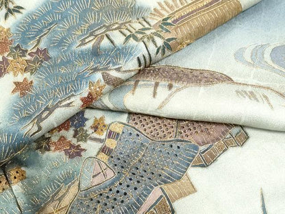 平和屋着物●中国三大刺繍　スワトウ刺繍　訪問着　飛鳥風景文　暈し染め　金糸　正絹　逸品　CABI3581yc