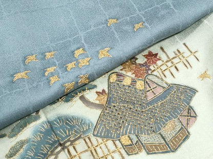 平和屋着物●中国三大刺繍　スワトウ刺繍　訪問着　飛鳥風景文　暈し染め　金糸　正絹　逸品　CABI3581yc