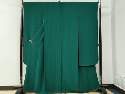 平和屋着物●豪華振袖　色無地　萌葱色　正絹　逸品　CABI3582yc