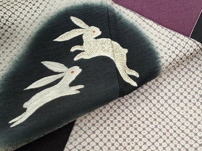 平和屋着物●色留訪問着　福井祐月　刺繍　兎　暈し染め　銀糸　正絹　逸品　CABI3583yc