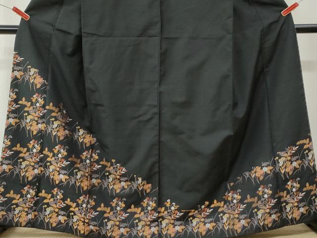 平和屋着物●豪華黒留袖　紬地　草花文　正絹　逸品　CABI3592yc