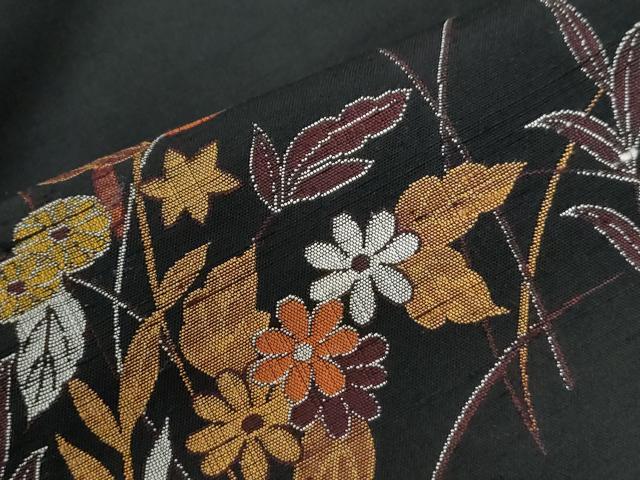 平和屋着物●豪華黒留袖　紬地　草花文　正絹　逸品　CABI3592yc