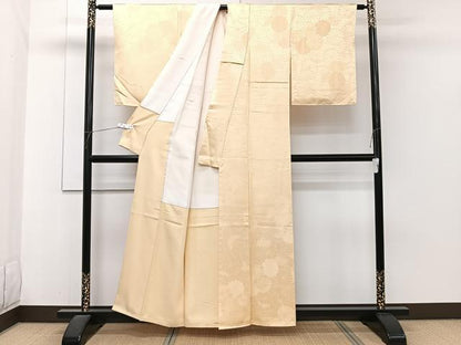 平和屋着物■上質な色無地　菊地紋　丁子色　正絹　逸品　未使用　CABI3601xi