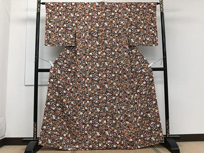 平和屋着物■上質な小紋　草花文　黒地　正絹　逸品　CABI3605xi