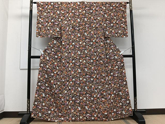 平和屋着物■上質な小紋　草花文　黒地　正絹　逸品　CABI3605xi