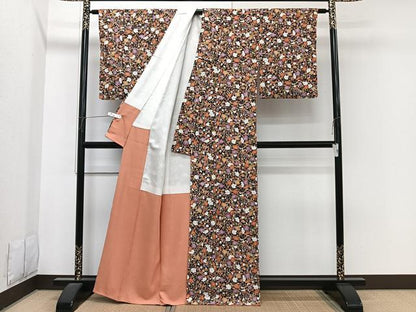 平和屋着物■上質な小紋　草花文　黒地　正絹　逸品　CABI3605xi