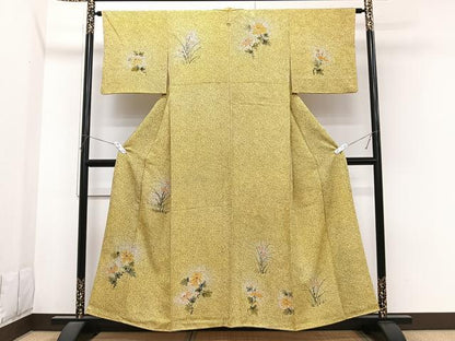 平和屋着物■訪問着　手描き　草花文　たたき染め　正絹　逸品　CABI3607xi