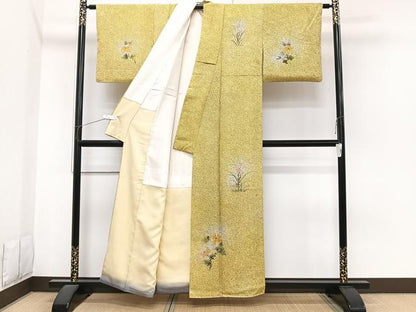 平和屋着物■訪問着　手描き　草花文　たたき染め　正絹　逸品　CABI3607xi
