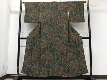 平和屋着物■上質な小紋　更紗花唐草文　鬼しぼ縮緬　正絹　逸品　CABI3608xi