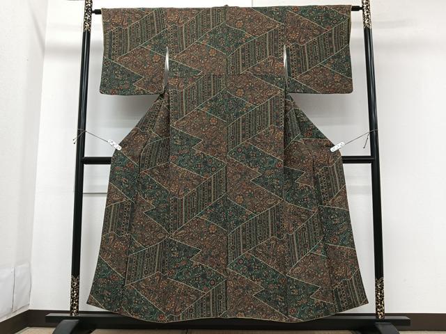 平和屋着物■上質な小紋　更紗花唐草文　鬼しぼ縮緬　正絹　逸品　CABI3608xi