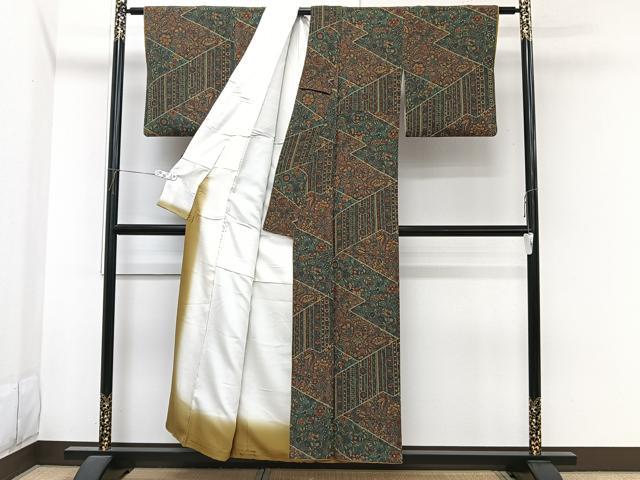 平和屋着物■上質な小紋　更紗花唐草文　鬼しぼ縮緬　正絹　逸品　CABI3608xi