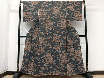 平和屋着物■上質な小紋　御所解流水松竹梅文　鬼しぼ縮緬　正絹　逸品　CABI3610xi