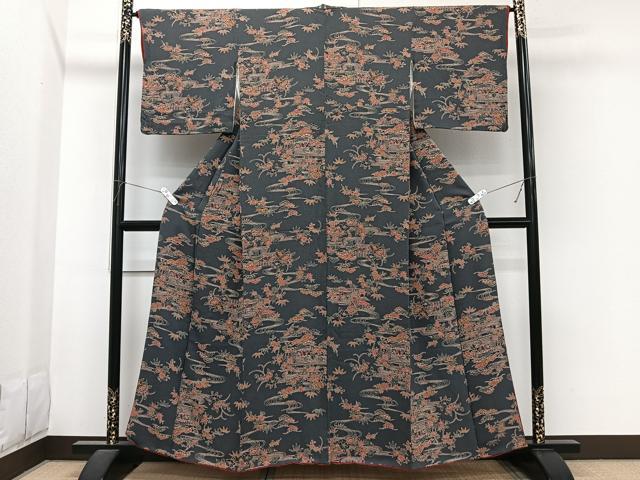 平和屋着物■上質な小紋　御所解流水松竹梅文　鬼しぼ縮緬　正絹　逸品　CABI3610xi