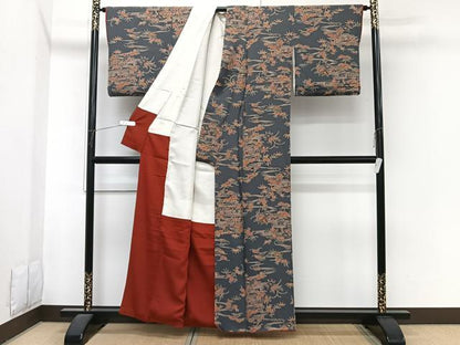 平和屋着物■上質な小紋　御所解流水松竹梅文　鬼しぼ縮緬　正絹　逸品　CABI3610xi