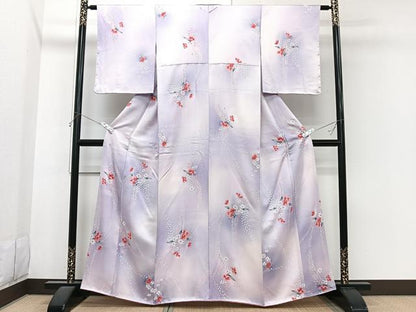 平和屋着物■上質な小紋　草花文　暈し染め　銀彩　正絹　逸品　未使用　CABI3635xi