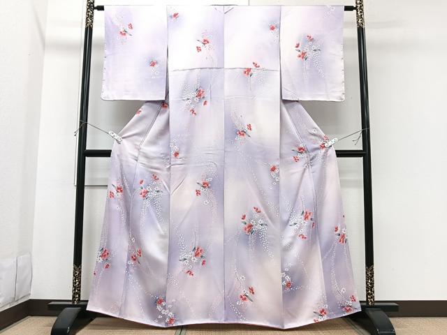 平和屋着物■上質な小紋　草花文　暈し染め　銀彩　正絹　逸品　未使用　CABI3635xi