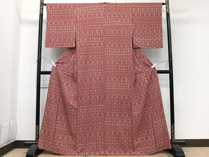 平和屋着物■上質な小紋　横段更紗花文　正絹　逸品　CABI3637xi