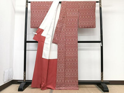 平和屋着物■上質な小紋　横段更紗花文　正絹　逸品　CABI3637xi