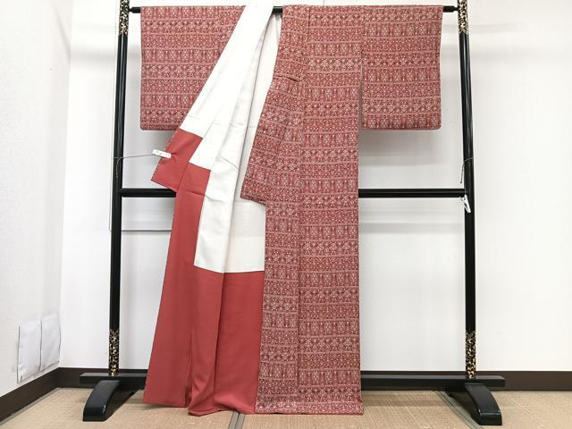 平和屋着物■上質な小紋　横段更紗花文　正絹　逸品　CABI3637xi
