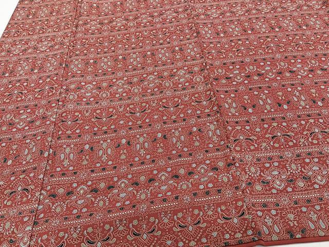 平和屋着物■上質な小紋　横段更紗花文　正絹　逸品　CABI3637xi