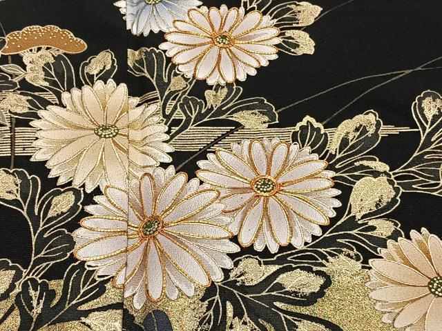 平和屋着物■豪華黒留袖　駒刺繍　草花文　金彩　正絹　逸品　CABI3642xi