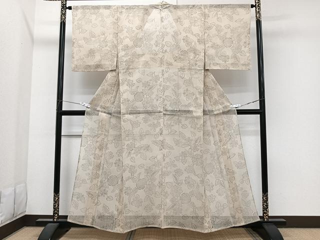 平和屋着物＊夏物　絹芭蕉　草花文 　正絹　逸品　未使用　CABI3651xi