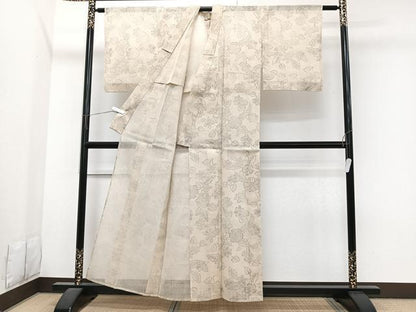 平和屋着物＊夏物　絹芭蕉　草花文 　正絹　逸品　未使用　CABI3651xi