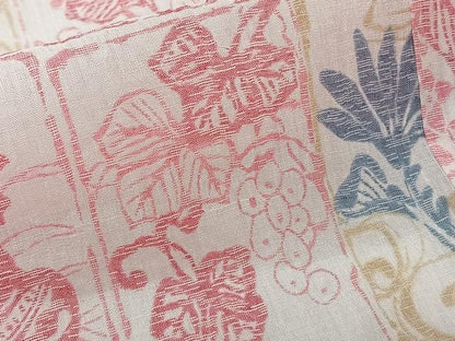 平和屋着物＊夏物　本場小千谷縮　格子花蝶文　麻　逸品　未使用　CABI3652xi