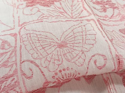 平和屋着物＊夏物　本場小千谷縮　格子花蝶文　麻　逸品　未使用　CABI3652xi