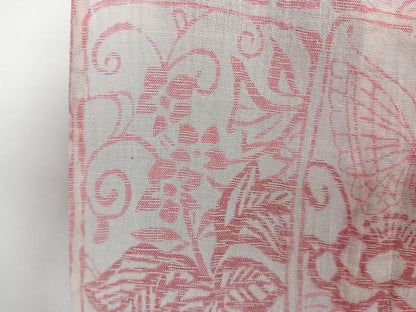 平和屋着物＊夏物　本場小千谷縮　格子花蝶文　麻　逸品　未使用　CABI3652xi