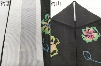 平和屋着物＊夏物 訪問着 ろうけつ染め 草花文 黒地 正絹 逸品 CABI3660xi