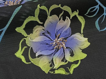 平和屋着物＊夏物 訪問着 ろうけつ染め 草花文 黒地 正絹 逸品 CABI3660xi