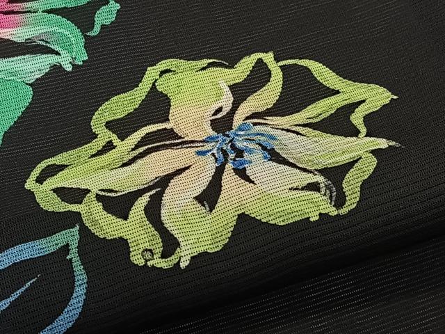 平和屋着物＊夏物 訪問着 ろうけつ染め 草花文 黒地 正絹 逸品 CABI3660xi
