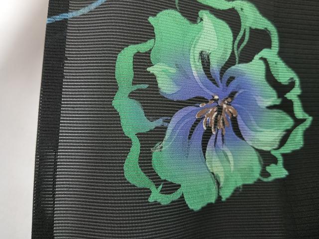 平和屋着物＊夏物 訪問着 ろうけつ染め 草花文 黒地 正絹 逸品 CABI3660xi