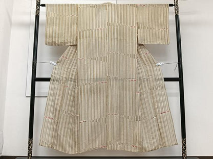 平和屋着物＊夏物　小紋　絽　縞花文　金彩　正絹　逸品　CABI3679xi