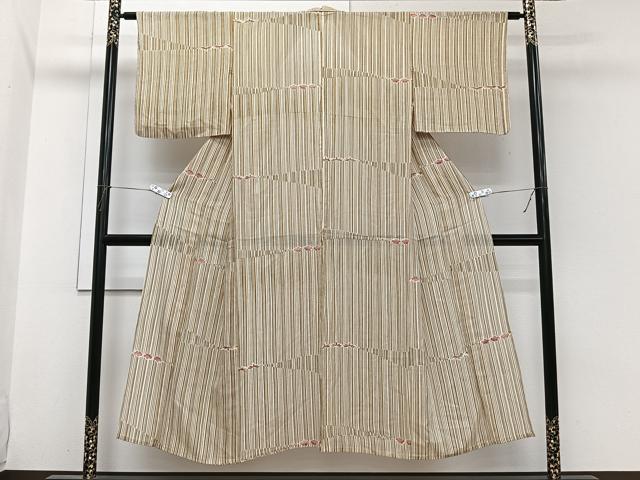 平和屋着物＊夏物　小紋　絽　縞花文　金彩　正絹　逸品　CABI3679xi