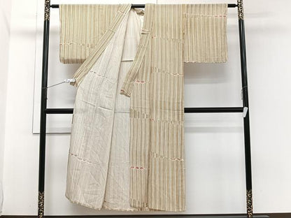 平和屋着物＊夏物　小紋　絽　縞花文　金彩　正絹　逸品　CABI3679xi