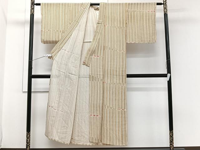 平和屋着物＊夏物　小紋　絽　縞花文　金彩　正絹　逸品　CABI3679xi