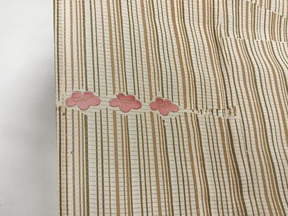 平和屋着物＊夏物　小紋　絽　縞花文　金彩　正絹　逸品　CABI3679xi