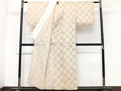 平和屋着物＊夏物 小紋 紗 格子 洗える着物 CABI3682xi