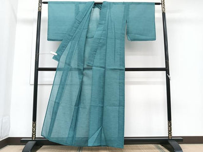 平和屋着物＊夏物　色無地　紗　青碧色　洗える着物　CABI3693xi