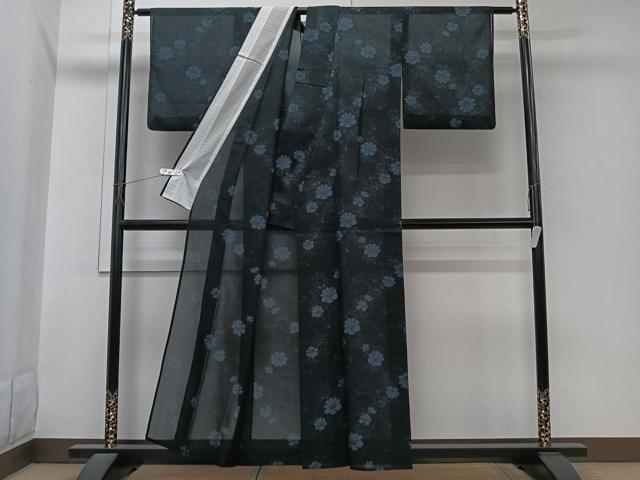 平和屋着物＊夏物　小紋　紗　花唐草文　洗える着物　CABI3696xi