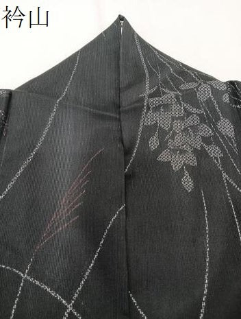 平和屋着物＊夏物　小紋　紗　枝草花文　黒地　洗える着物　CABI3699xi