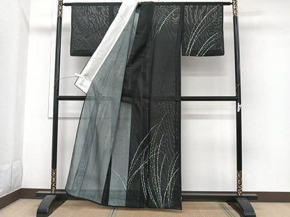 平和屋着物＊夏物　訪問着　絽　枝花文　黒地　洗える着物　CABI3700xi