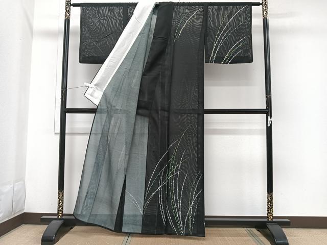 平和屋着物＊夏物　訪問着　絽　枝花文　黒地　洗える着物　CABI3700xi
