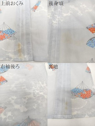 平和屋着物＊夏物　小紋　絽　扇花文　洗える着物　CABI3704xi
